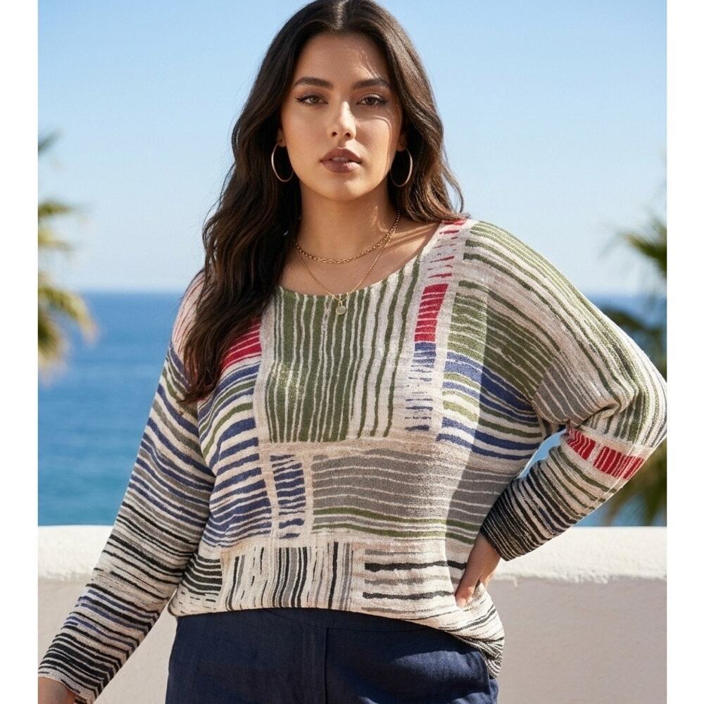 Nic & Zoe Linen Viscose Knit Sweater Womens 3X Beachy Boho Lightweight Stretch